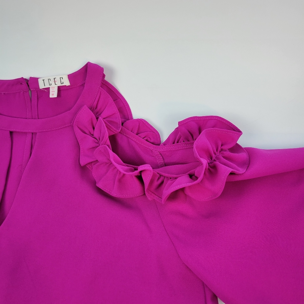 TCEC Magenta Ruffled Cold-Shoulder Mini Dress - Picture 10 of 14